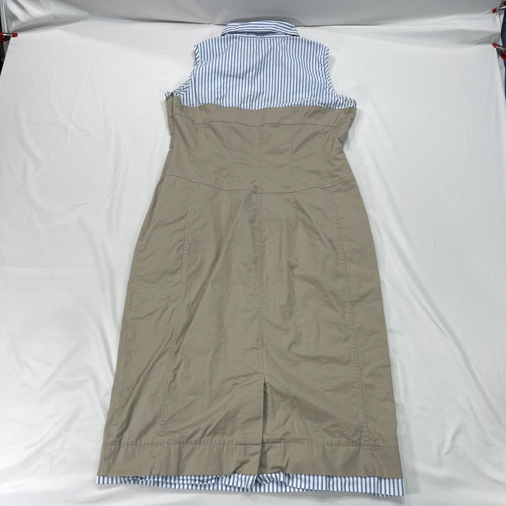 Jean Paul Berlin Sleeveless Khaki‎ Midi Dress Womens 10 Blue White Striped Top - Picture 2 of 14